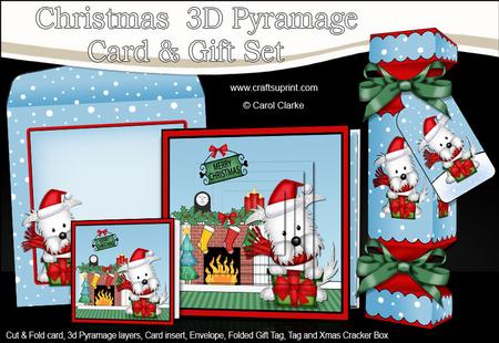 3D Westie Dog Fireplace Xmas Pyramage Gift Set & Cracker