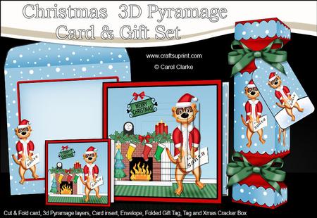 3D Meerkat Fireplace Xmas Pyramage Gift Set & Cracker