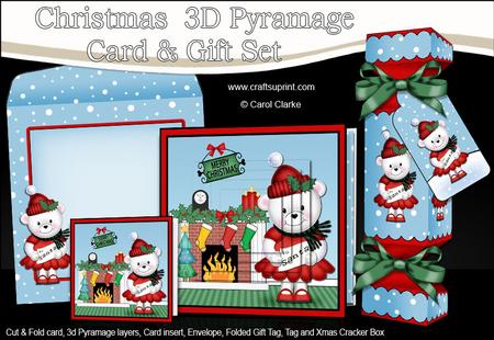 3D Teddy Tess Fireplace Xmas Pyramage Gift Set & Cracker