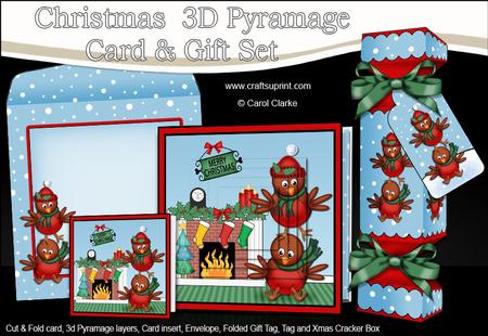 3D Robins Fireplace Xmas Pyramage Gift Set & Cracker