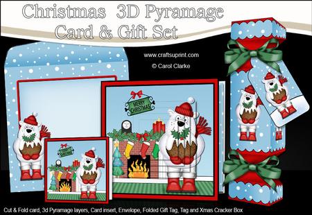 3D Polar Bear Fireplace Xmas Pyramage Gift Set & Cracker