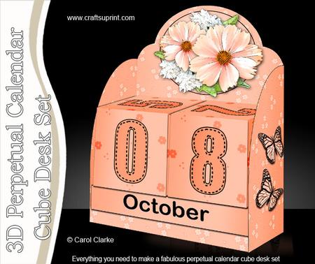 3D Pretty Floral Perpetual Calendar Desk Set 3D Decoupage