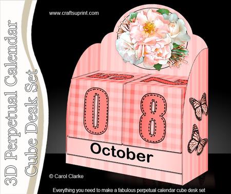 3D Pastel Flowers Perpetual Calendar Desk Set 3D Decoupage