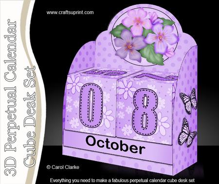 3D Pretty Violas Calendar Desk Set 3D Decoupage