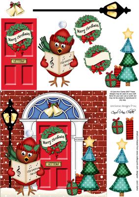Singing Robin Christmas Door Quick Card & 3D Decoupage
