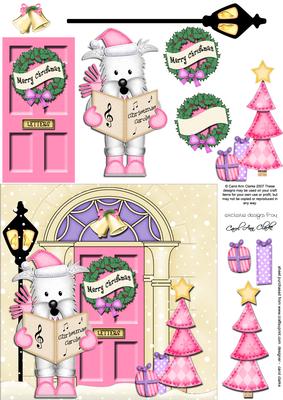 Singing Westie Christmas Door Quick Card & 3D Decoupage