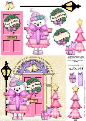 Teddy Tess's Present Christmas Door Quick Card 3D Decoupage