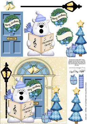 Singing Polar Bear Christmas Door Quick Card 3D Decoupage