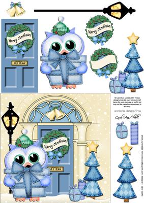 Owl's Present Christmas Door Quick Card 3D Decoupage