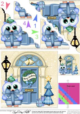 Owl's Present Christmas Door Scallop Corner Stacker