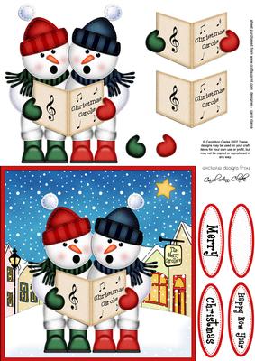 Carol Singing Snowmen Merry Carollers 3D Decoupage