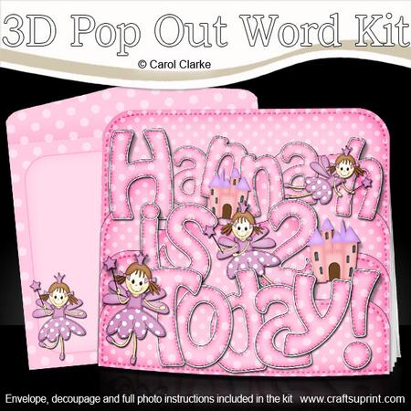 3D 2nd Birthday Hannah Fairy Princess Pop Out Word Card
