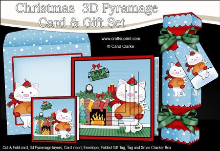 3D Cat's Turkey Fireplace Xmas Pyramage Gift Set & Cracker