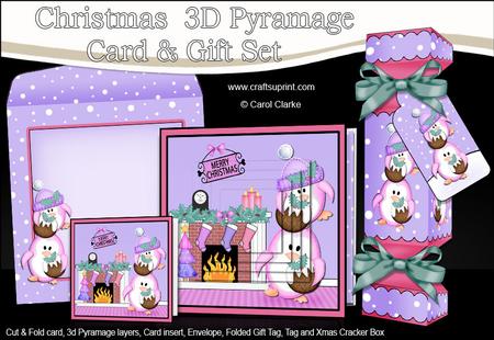 3D Cat's Penguin's Present Xmas Pyramage Gift Set & Cracker