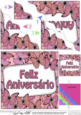 Portugese Birthday Butterflies Wavy Corner Stacker