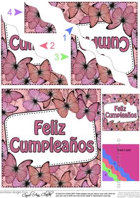 Spanish Gaelic Birthday Butterflies Wavy Corner Stacker