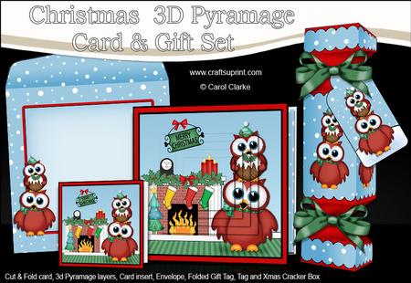 3D Owl's Pudding Fireplace Xmas Pyramage Gift Set & Cracker