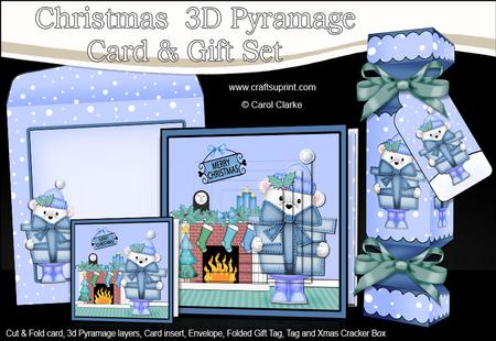 3D Teddy Ed Fireplace Xmas Pyramage Gift Set & Cracker