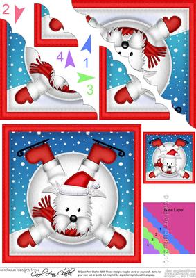 Xmas Oops Westie Dog Snowball Scallop Corner Topper