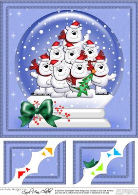 8 x 8 Xmas Polar Bears Snowglobe Scalloped Corner