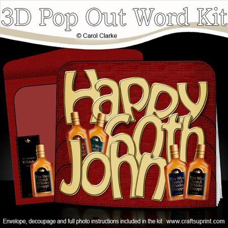 3D 60th Birthday John Whisky Pop Out Word Card