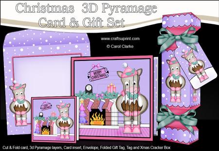 3D Gigi's Pud Fireplace Xmas Pyramage Gift Set & Cracker