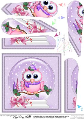 Xmas Little Hoot Owl Snowglobe Fan Pyramage Topper