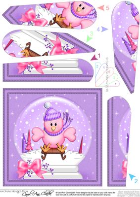 Xmas Sledging Little Birdie Snowglobe Fan Pyramage Topper