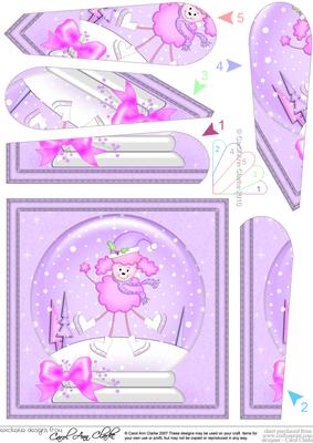 Xmas Bon Bon Poodle Snowglobe Fan Pyramage Topper