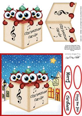 Carol Singing Owls Merry Carollers 3D Decoupage