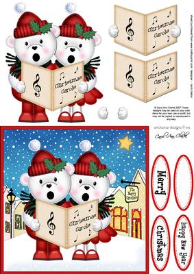 Carol Singing Teddies Merry Carollers 3D Decoupage