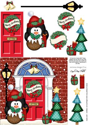 Penguin's Pud Christmas Door Quick Card & 3D Decoupage