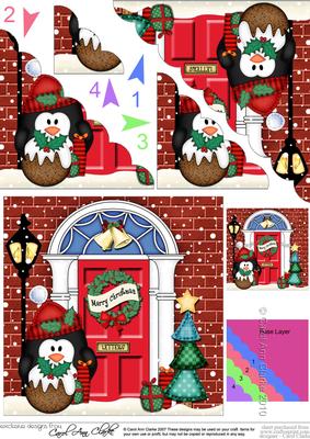 Penguin's Pud Christmas Door Scallop Corner Stacker Topper