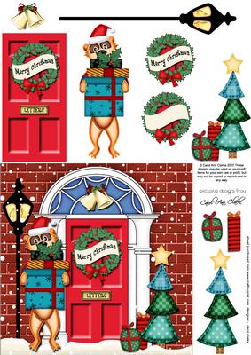 Meerkat's Present Christmas Door Quick Card & 3D Decoupage