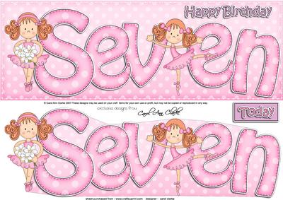 7th Birthday Ballerina Large Dl Quick Card N 3D Decoupage