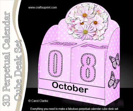 3D Pastel Posies Perpetual Calendar Desk Set 3D Decoupage