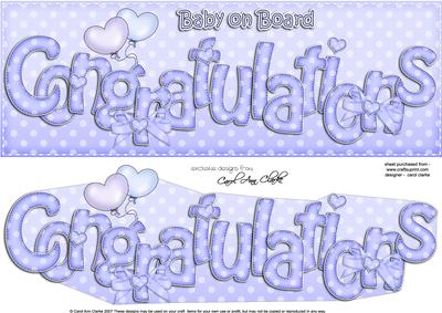 Large Dl Baby on Board Congratulations 3D Decoupage