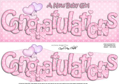 Large Dl New Baby Girl Congratulations 3D Decoupage