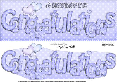 Large Dl New Baby Boy Congratulations 3D Decoupage