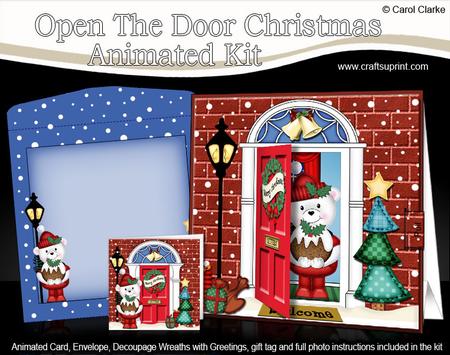 3D Xmas Teddy's Pud Animated Moveable Open Door Card Kit