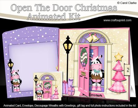 3D Xmas Cow's Pudding Animated Moveable Open Door Card Kit