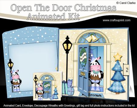3D Xmas Cow's Pudding Animated Moveable Open Door Card Kit
