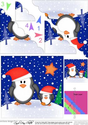 Xmas Penguin Felties Scallop Corner Side Stacker Topper