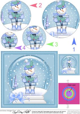Xmas Snowman's Present Snowglobe Circle Pyramage Topper