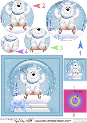 Xmas Sledging Polar Bear Snowglobe Circle Pyramage Topper