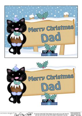 Xmas Dad Cat's Pudding Signpost 5x7 Easicut Decoupage