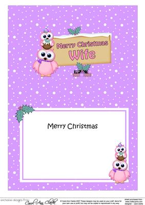 Xmas Wife Owl Signpost 5x7 Matching Insert