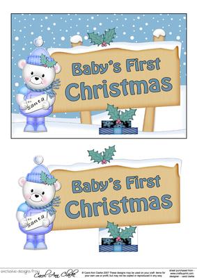 Baby's 1st Christmas Teddy Signpost 5x7 Easicut Decoupage