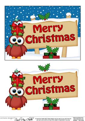 Merry Christmas Owls Signpost 5x7 Easicut Decoupage