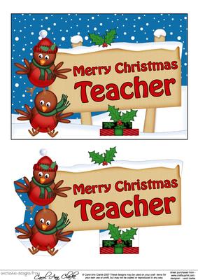 Christmas Teacher Robins Signpost 5x7 Easicut Decoupage